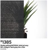 Naterial Total Privacy Shade Netting 99% 230g/Sqm Dark Grey 2m x 10m 81450936