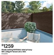 Naterial Total Privacy Shade Netting 99% 230g/Sqm Brown 2m x 10m 81450918