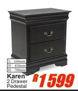 Karen 2 Drawer Pedestal L640mm x W410mm x H700mm