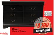 Karen 6 Drawers Chest Of Drawer-L1400mm x W410mm x H900mm