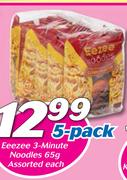 Eeezee 3 Minute Noodles 65g Pack Assorted-For 5 Packs