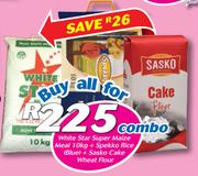 White Star Super Maize Meal 10Kg, Spekko Rice(Blue) & Sasko Cake Wheat Flour-For All