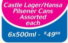 Castle Lager/Hansa Pilsener Cans-6x500ml Each