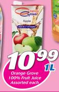 Orange Grove 100% Fruit Juice-1Ltr Each