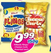 Willards Flings/Cheese Curls-150g Each