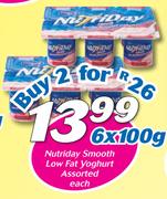 Nutriday Smooth Low Fat Yoghurt-2x6x100g Each