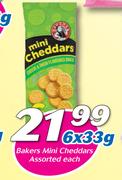 Bakers Mini Cheddars-6x33g Each