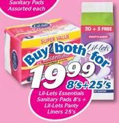Lil-Lets Essential Sanitary Pads 8’s + Lii-Lets Panty Liners 25’s-For Both