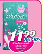 Stay Free Maxi Thick Pads Assorted-8's/10's Each