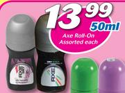 Axe Roll-On Assorted-50ml Each