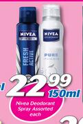 Nivea Deodorant Spray Assorted-150ml Each