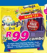 Sunlight Hand Washing Powder/Auto-2Kg + Household Cleaning Kit With A Free Basket Combo