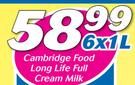 Cambridge Food Long Life Full Cream Milk-6 x 1Ltr