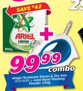Magic/Sunbeam Steam & Dry Iron + Ariel hand washing Powder-250g Combo