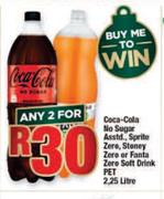 Coca Cola No Sugar,Sprite Zero,Stoney Zero Or Fanta Zero Soft Drink PET-For 2 x 2.25L