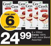 Ceres 100% Fruit Juice Blend Assorted-6x200ml