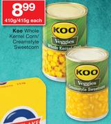 Koo Whole Kernel Corn/Creamstyle Sweetcorn-410/415g Each