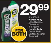 Handy Andy Ultra Hygiene Cleaner 500ml & Cream Multi Surface Cleaner Assorted 750ml
