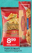 Fatti's & Moni's Macaroni/Spaghetti-500g Each