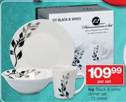Ivy Black & White Dinner Set-Per 12 Piece