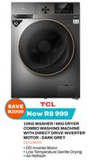 TCL 10kg Washer/6Kg Dryer Combo Washing Machine With Direct Drive Inverter Motor-Dark Grey C2110WDG