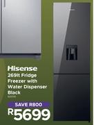 Hisense 269Ltr Fridge Freezer With Water Dispenser Black