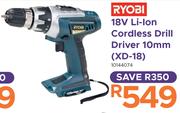 Ryobi 18V Li-Ion Cordless Drill Driver 10mm XD-18
