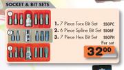 Socket & Bit Sets 7 Piece Torx Bit Set, 6 Piece Spline Bit Set & 7 Piece Hex Bit Set