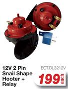 12V 2 Pin Snail Shape Hooter + Relay ECT.DL3212V-Each