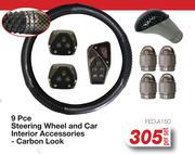 9 Pce Steering Wheel & Car Interior Accessories (Carbon Look) FED.A150-Per Set