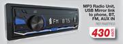 RA MP3 Radio Unit, USB Mirror Link To Phone, BT, FM, Aux In REF.RABTR03-Each