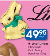 Lindt Lindor Chocolate Gold Bunny Hazelnut-100g Each