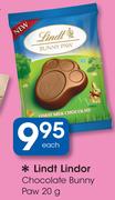 Lindt Lindor Chocolate Bunny Paw-20g Each