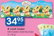 Lindt Lindor Mini Easter Gold Bunnies-5x10g Each