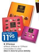 D'Licious 4-Piece,6-Piece Or 12-Piece Chocolates In A Box-Per Pack