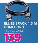 Ellies 3 Pack 1.5M HDMI Cord