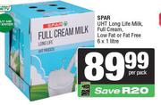 Spar UHT Long Life Milk Full Cream Low Fat Or Fat Free-6 x 1L Per pack
