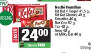 Nestle Countline Kitkat 4F 41.5g,Chunky 40g,Smarties 40g,Barone 52g,Tex 40g,Aero 40g-For 2