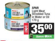 Spar Light Meat Shredded Tuna In Water Or Oil-For 2 x 170g
