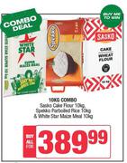 Sasko Cake Flour 10kg, Spekko Parboiled Rice 10kg & White Star Maize Meal 10kg-For All
