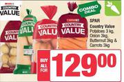 Spar Country Value Potatoes 3Kg, Onion 3Kg, Butternut 3kg & Carrots 3kg-For All