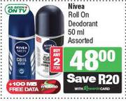 Nivea Roll On Deodorant Assorted-For Any 2 x 50ml