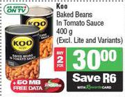 Koo Baked Beans In Tomato Sauce (Excl. Lite And Variants)-For 2 x 400g