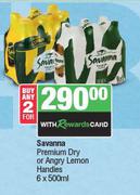 Savanna Premium Dry Or Angry Lemon Handies-For Any 2 x 6 x 500ml