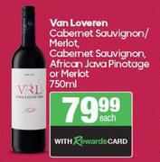 Van Loveron Cabernet Sauvignon/Merlot, Cabernet Sauvignon, African Java Pinotage Or Merlot-750ml EA