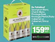 Du Toitskloof Sauvignon/Chenin Blanc, Pinotage Rose, Pinotage/Merlot/Ruby Cabernet Or Shiraz-3Ltr EA