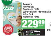 Pampers Active Baby Nappies Or Pants Jumbo Pack Or Premium Care Value Pack Nappies Or Pants-Per Pack