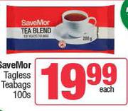 SaveMor Tagless Teabags-100's Pack Each