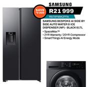 Samsung 617L Bespoke AI Side By Side Auto Water & Ice Dispenser (NP) Black RS70F65K2FFA