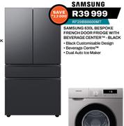 Samsung 630L Bespoke French Door Fridge With Beverage Center Black RF29BB8600MT